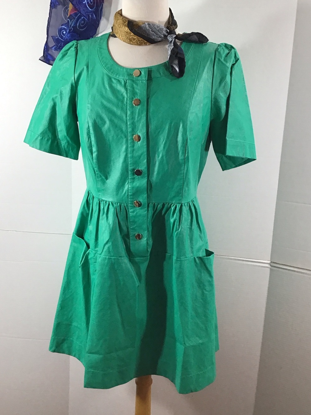 Tyler Boe Jillian green vegan leather coated fabric dress M